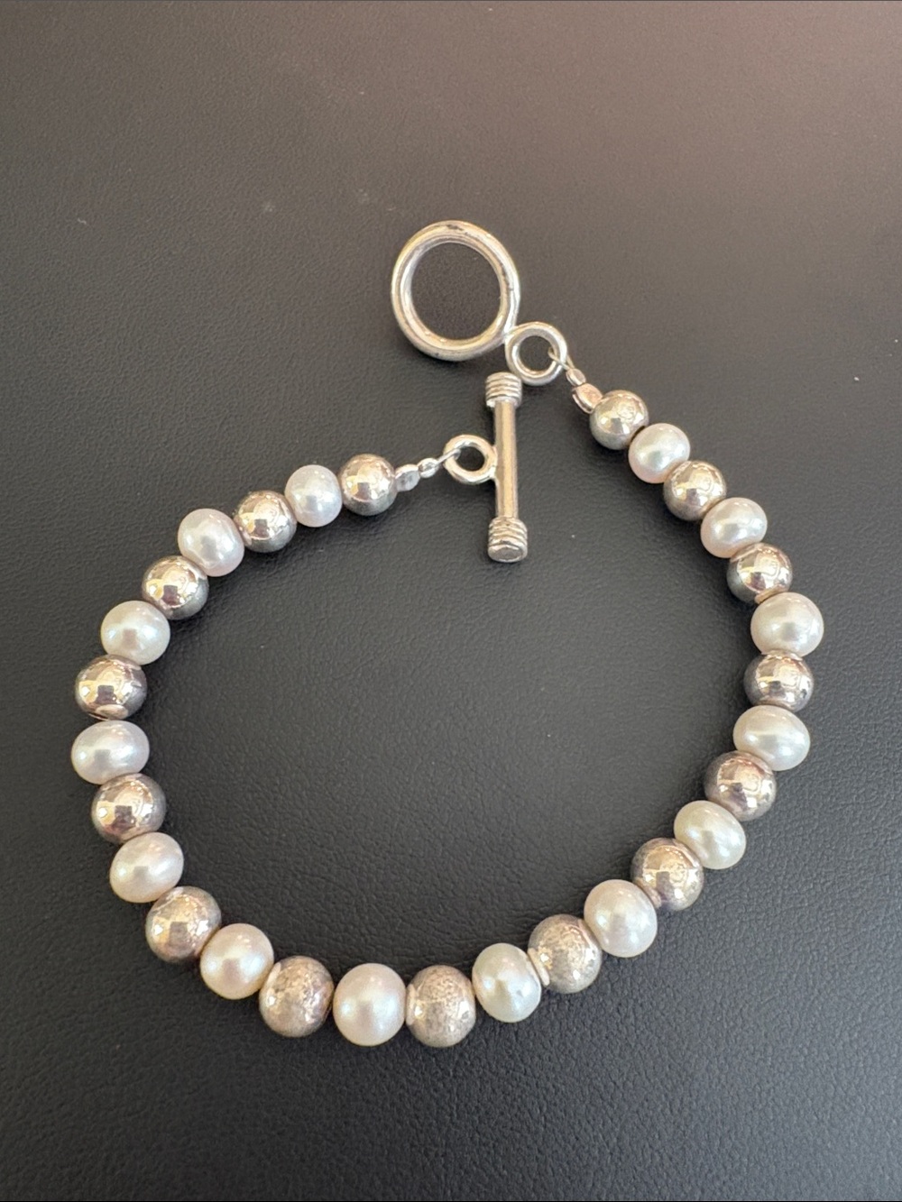 Silpada Sterling Silver Pearl Toggle Bracelet 925 Thailand 7.75” - Picture 5 of 8